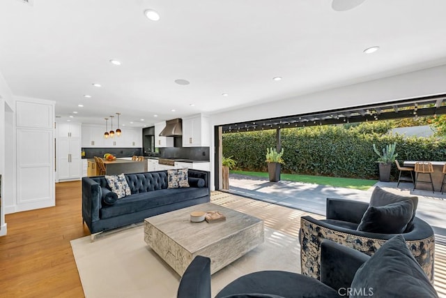 living room featuring light wood-type flooring