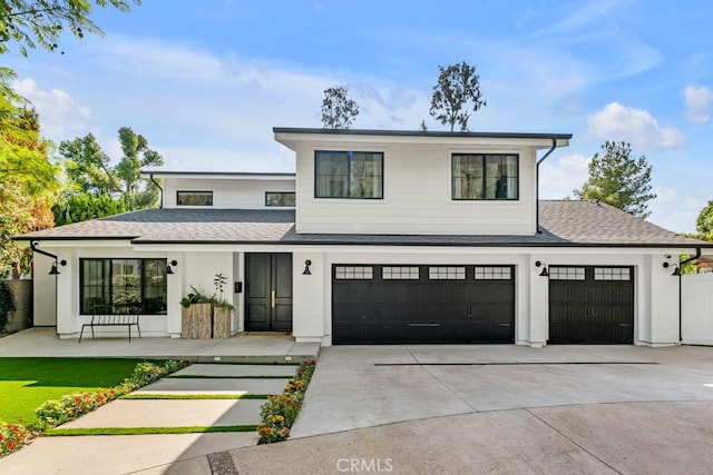 modern farmhouse style home with a garage