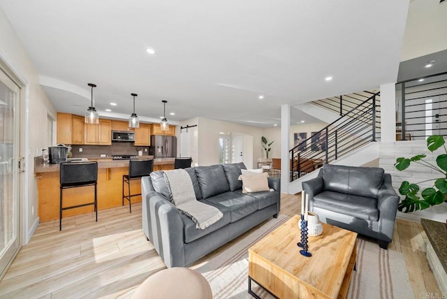 living room with light wood-type flooring