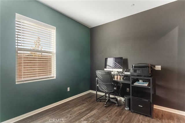 office space featuring dark wood-type flooring