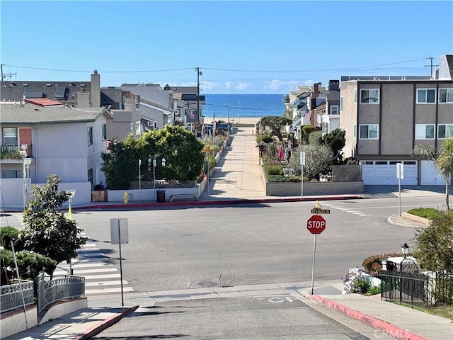 view of street featuring a water view