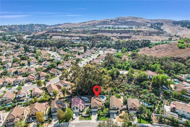 birds eye view of property with a mountain view