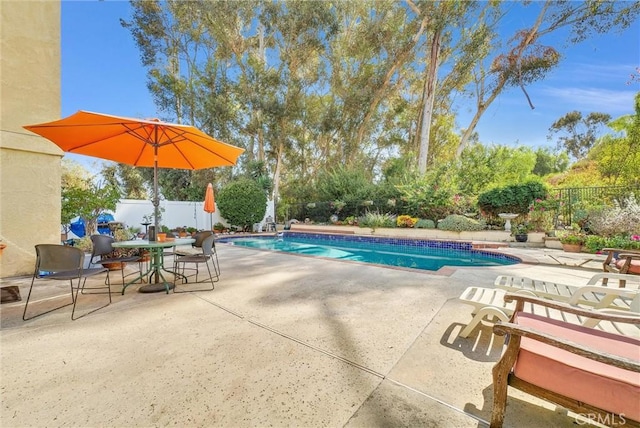 view of swimming pool featuring a patio area