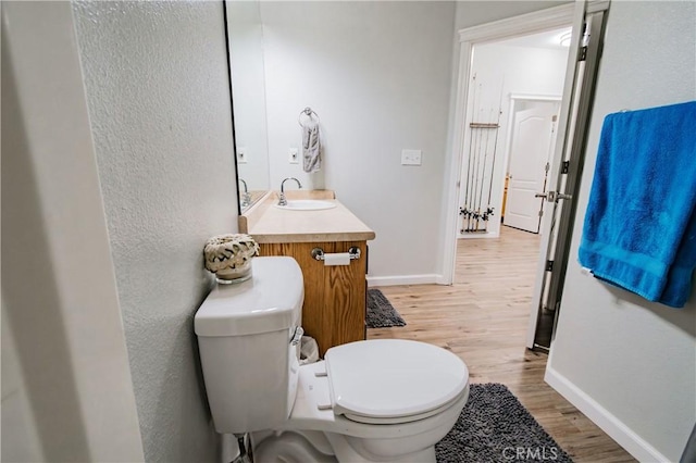 bathroom featuring vanity, toilet, and wood-type flooring