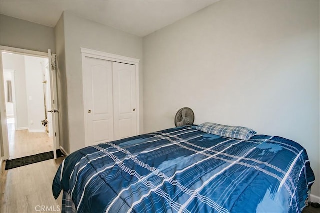 bedroom with a closet and wood-type flooring