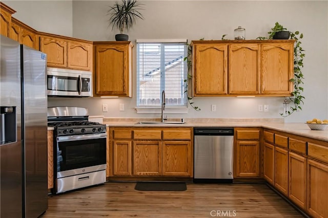 kitchen featuring dark hardwood / wood-style flooring, sink, and appliances with stainless steel finishes