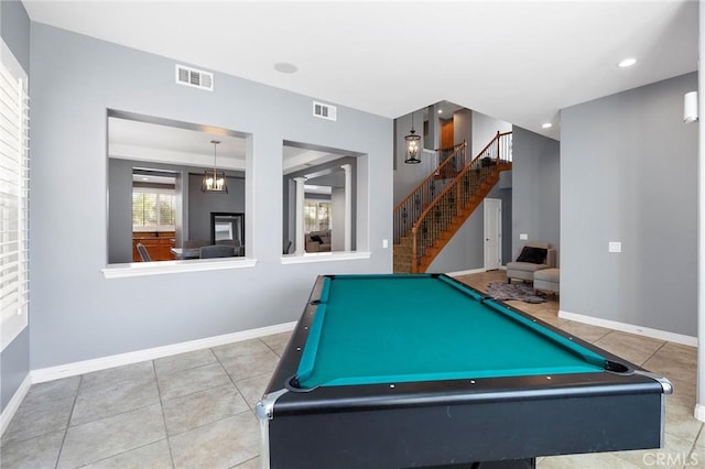 playroom with billiards and tile patterned flooring