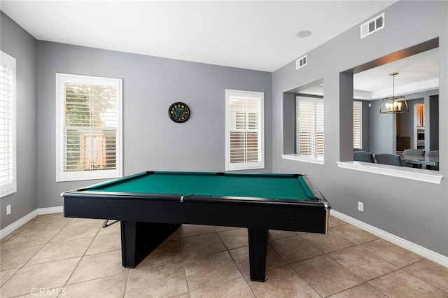 rec room with light tile patterned floors and pool table