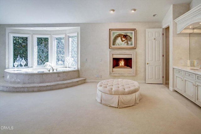 interior space with vanity and a bath