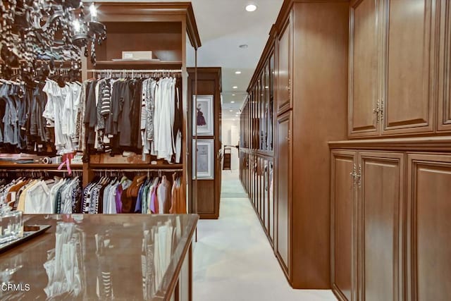 spacious closet with light carpet