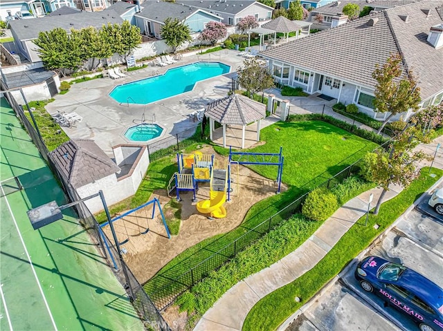drone / aerial view with a residential view