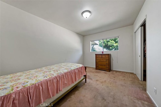 carpeted bedroom with a closet