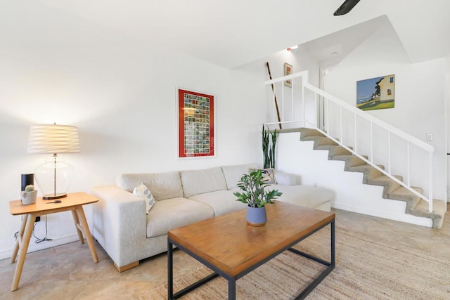 living room with light tile patterned floors