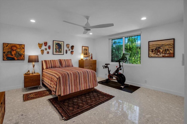 bedroom featuring ceiling fan