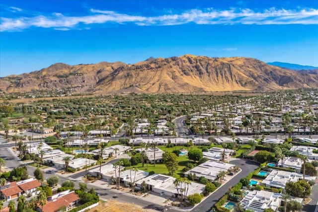 drone / aerial view featuring a mountain view