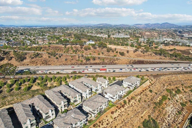 bird's eye view with a mountain view