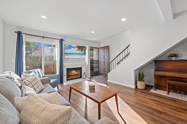 living room with hardwood / wood-style floors