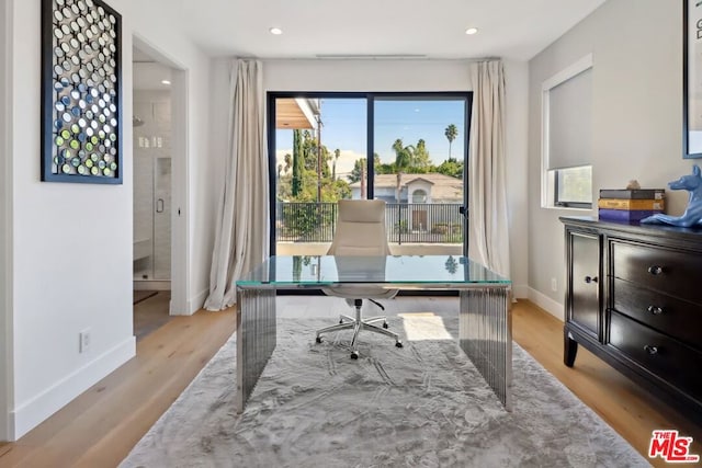 office with light hardwood / wood-style floors