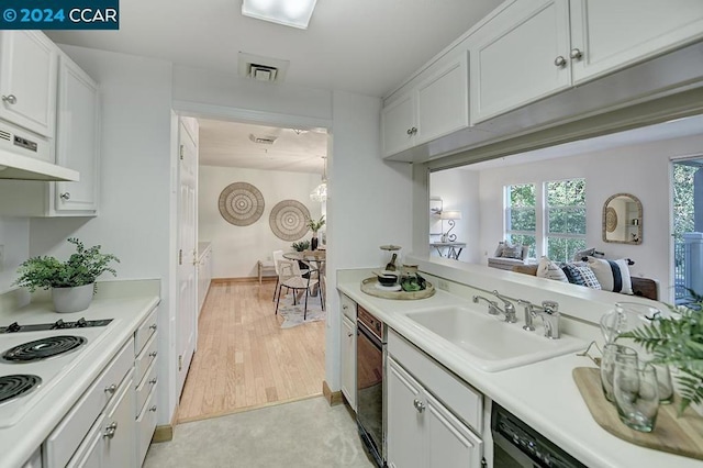 kitchen featuring white cabinets, white cooktop, light hardwood / wood-style flooring, and sink