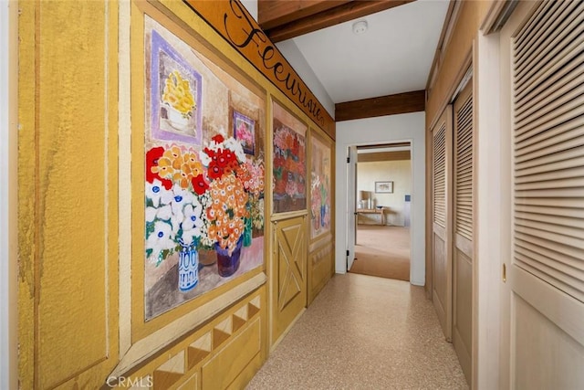 hallway with beam ceiling