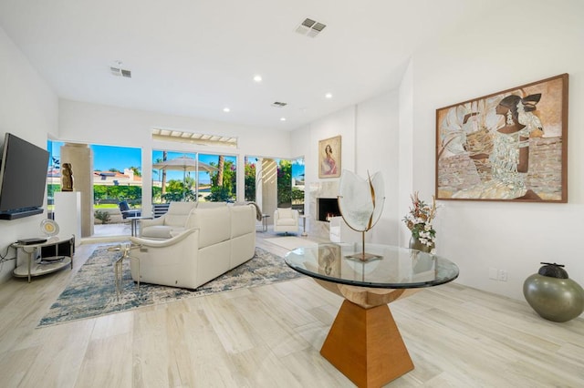 living room with light hardwood / wood-style flooring