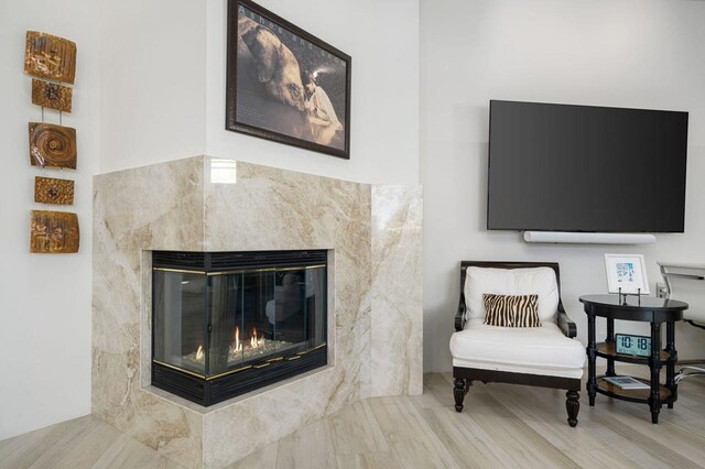 living room featuring a fireplace and hardwood / wood-style flooring