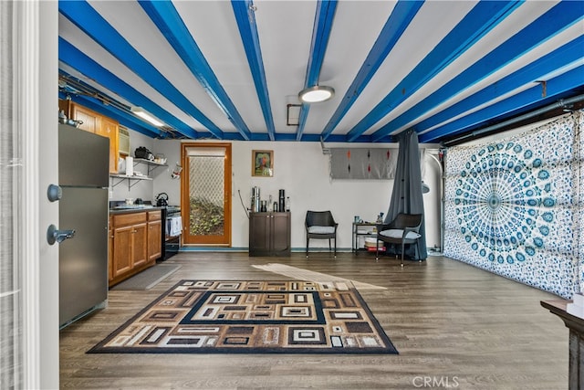 interior space with dark hardwood / wood-style floors