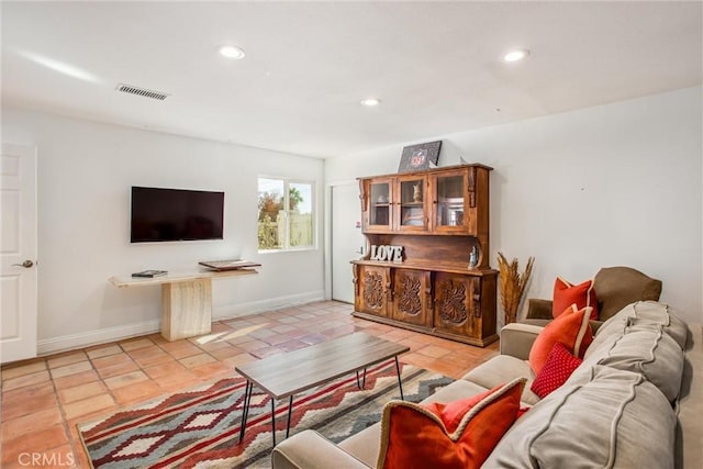 living room featuring light tile patterned floors