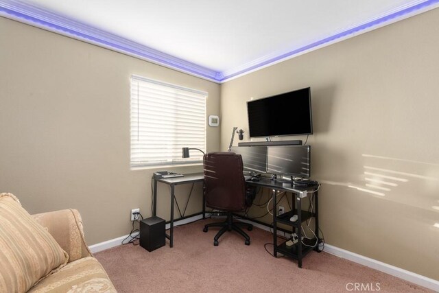 office space featuring light colored carpet