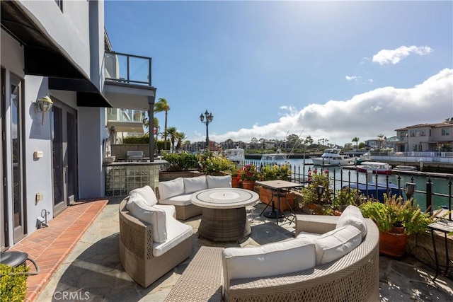 6218 Tobruk Ct, Long Beach, CA 90803 - view of patio / terrace featuring outdoor lounge area, a water view, a balcony, and area for grilling