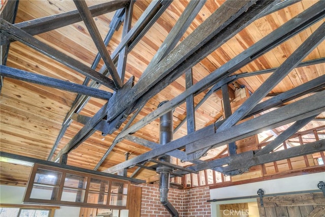 details with wooden ceiling and beamed ceiling