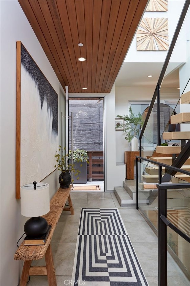 hall with wooden ceiling