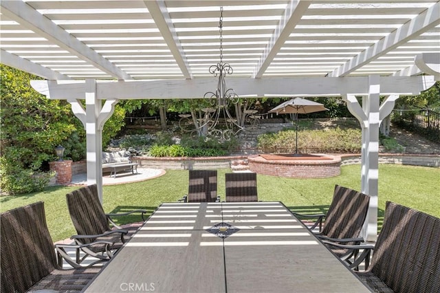 view of patio with a pergola and an outdoor living space