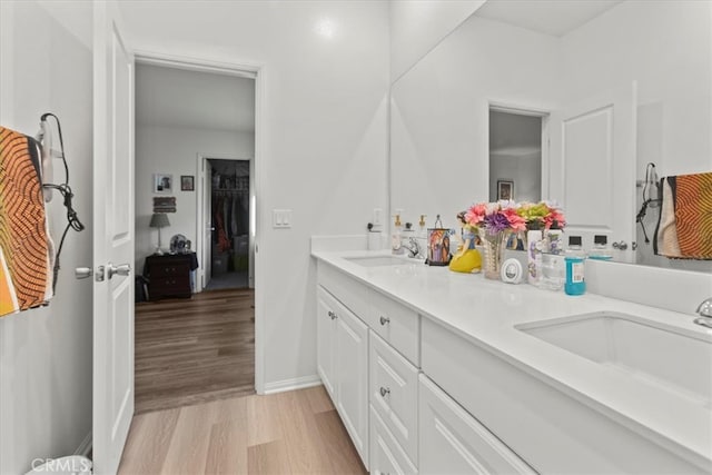 bathroom featuring vanity and wood-type flooring