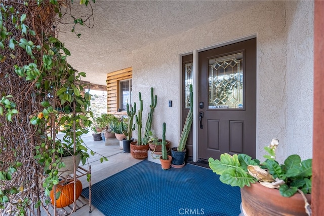 doorway to property with a patio