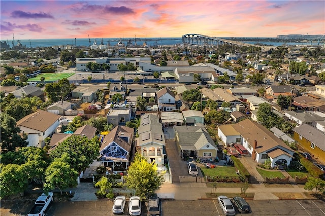 view of aerial view at dusk