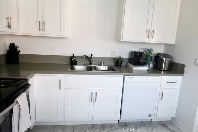 kitchen featuring dishwasher, white cabinetry, and sink