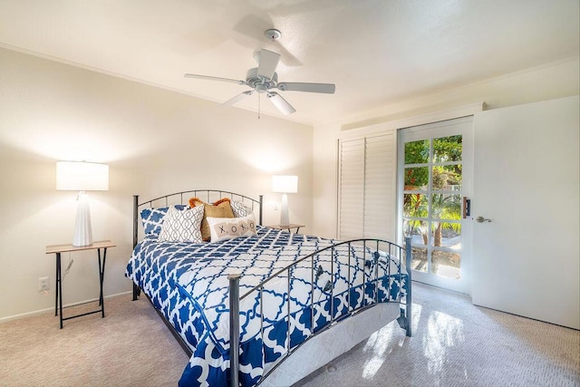 bedroom featuring carpet floors and ceiling fan