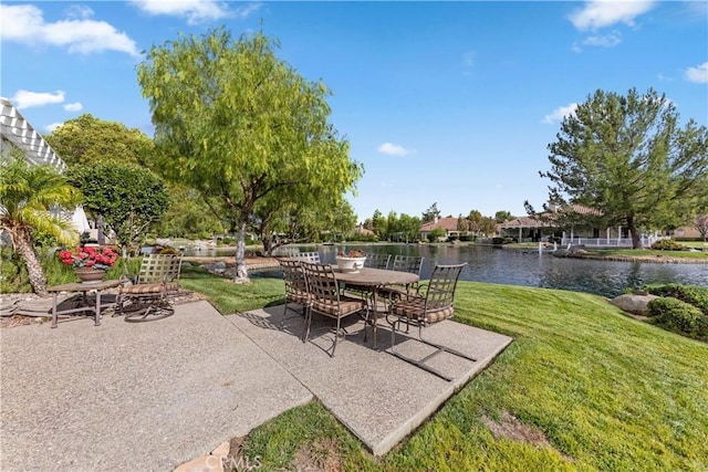 view of patio / terrace featuring a water view