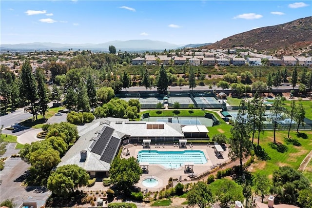 bird's eye view with a mountain view