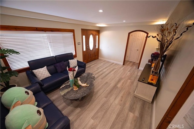 living room featuring light wood-type flooring