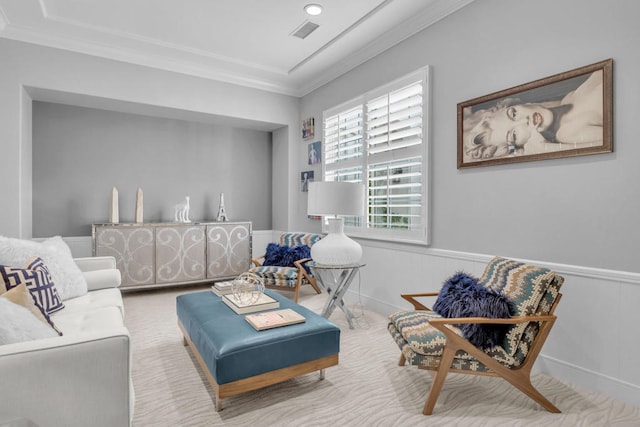 living room featuring ornamental molding