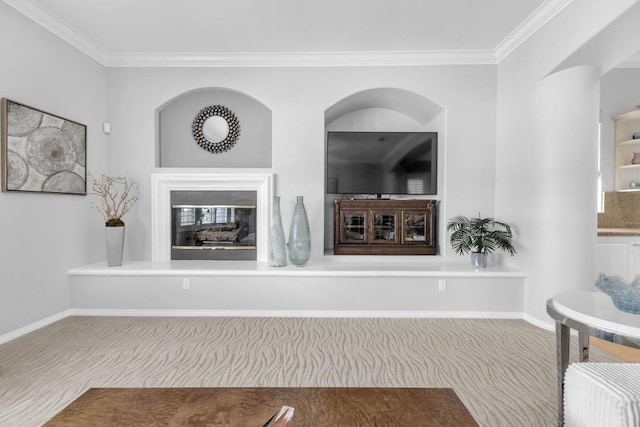 living room with crown molding