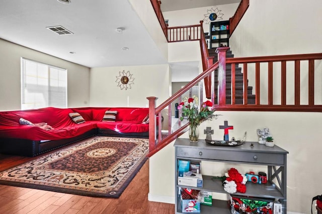 living room with wood-type flooring