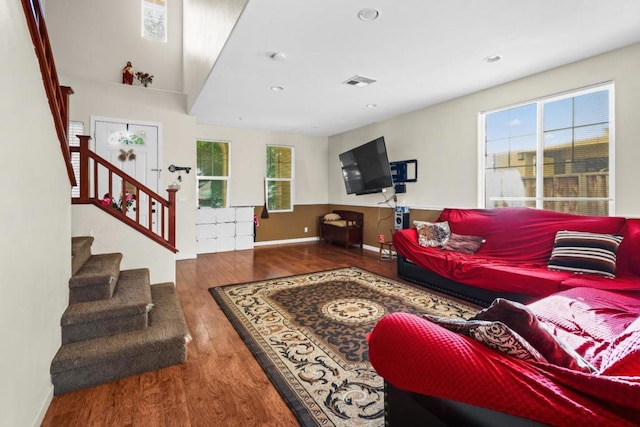 living room with wood-type flooring