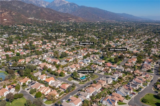 drone / aerial view featuring a mountain view