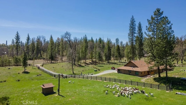 view of property's community with a rural view and a yard