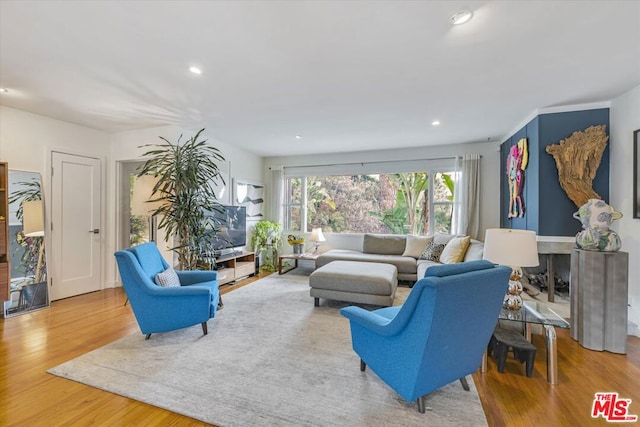 living room with hardwood / wood-style flooring