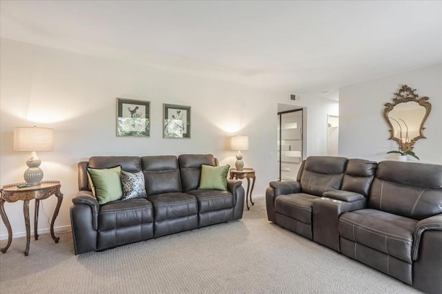 living room with light colored carpet