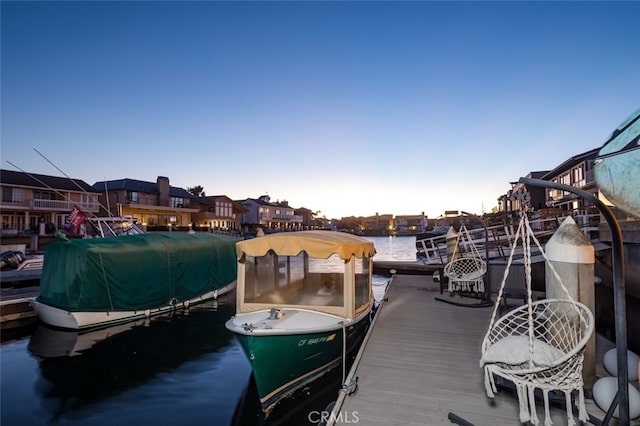 dock area with a water view